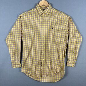 VTG Ralph Lauren Blake Shirt Men's S Yellow Plaid‎ 90s Cotton Hong Kong Preppy